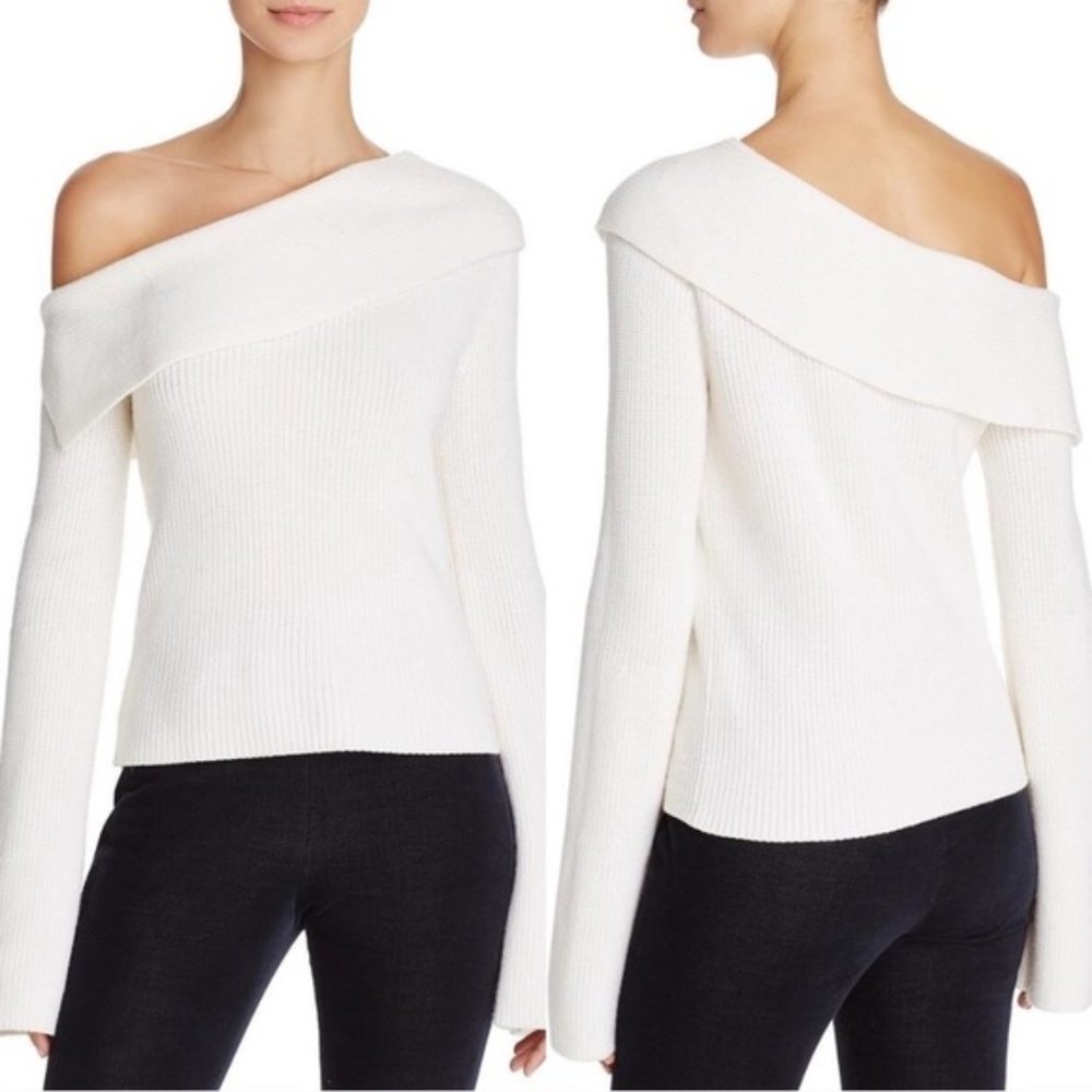 Theory Prosecco One-shoulder Ribbed Fold over Sweater